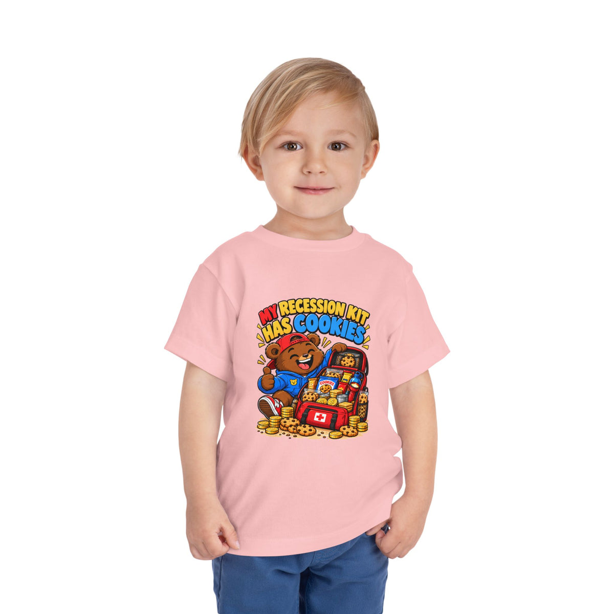MY RECESSION KIT HAS COOKIES. Toddler Tee | Funny Finance Kids Clothing