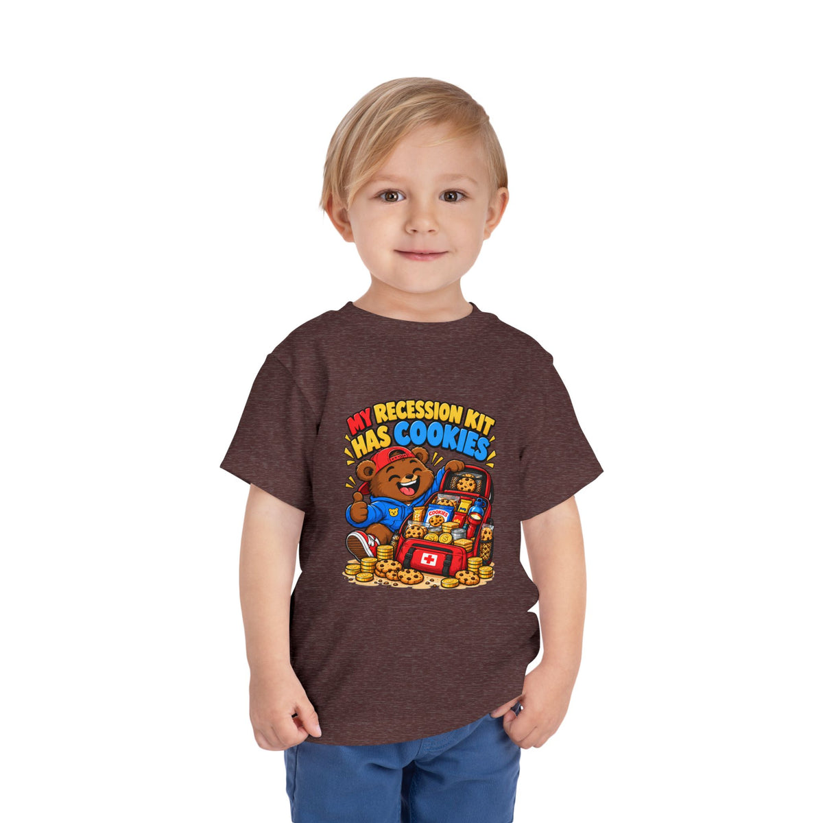 MY RECESSION KIT HAS COOKIES. Toddler Tee | Funny Finance Kids Clothing