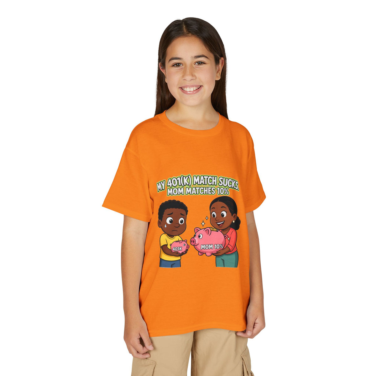 MY 401(K) MATCH SUCKS. MOM MATCHES 10%. Boys' Youth Tee | Funny Finance Kids Clothing