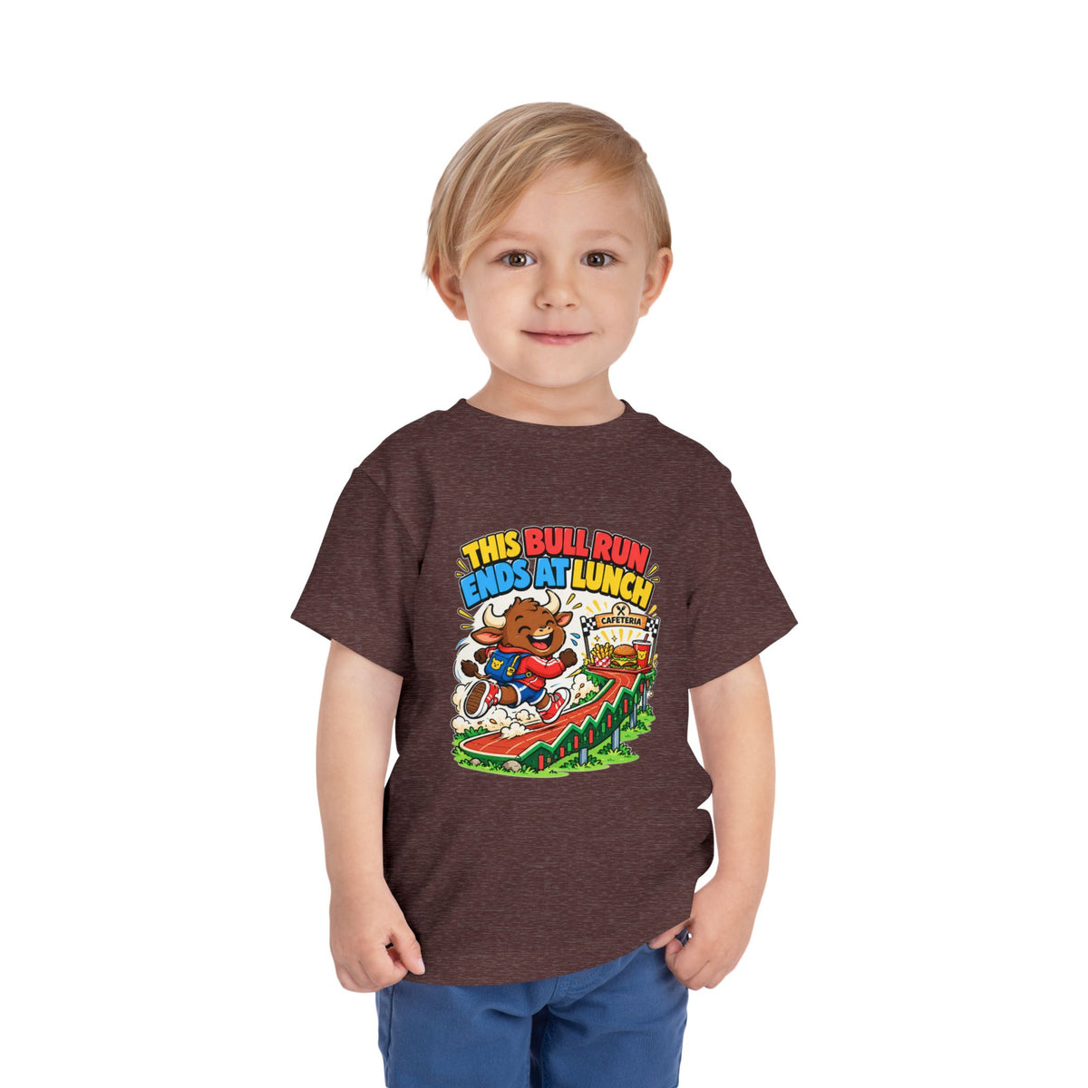 THIS BULL RUN ENDS AT LUNCH. Toddler Tee | Funny Finance Kids Clothing