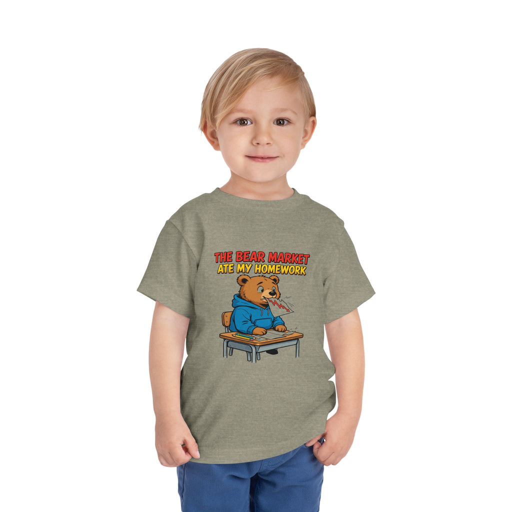 THE BEAR MARKET ATE MY HOMEWORK. Toddler Tee | Funny Finance Kids Clothing
