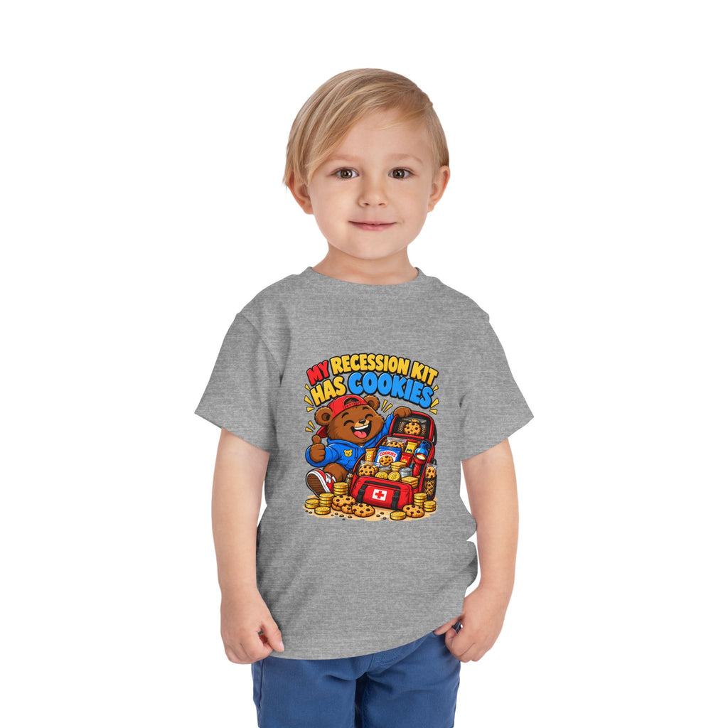 MY RECESSION KIT HAS COOKIES. Toddler Tee | Funny Finance Kids Clothing