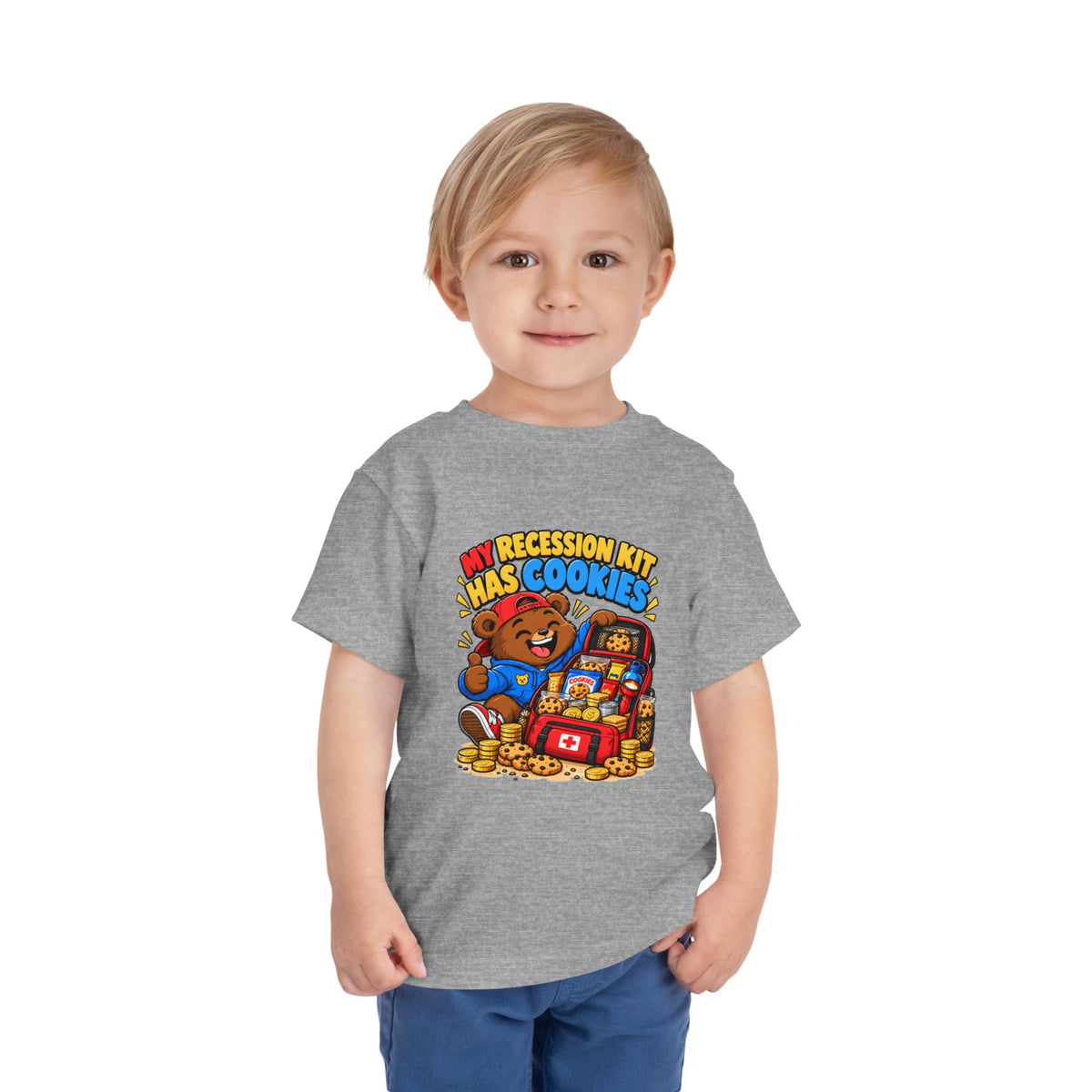 MY RECESSION KIT HAS COOKIES. Toddler Tee | Funny Finance Kids Clothing
