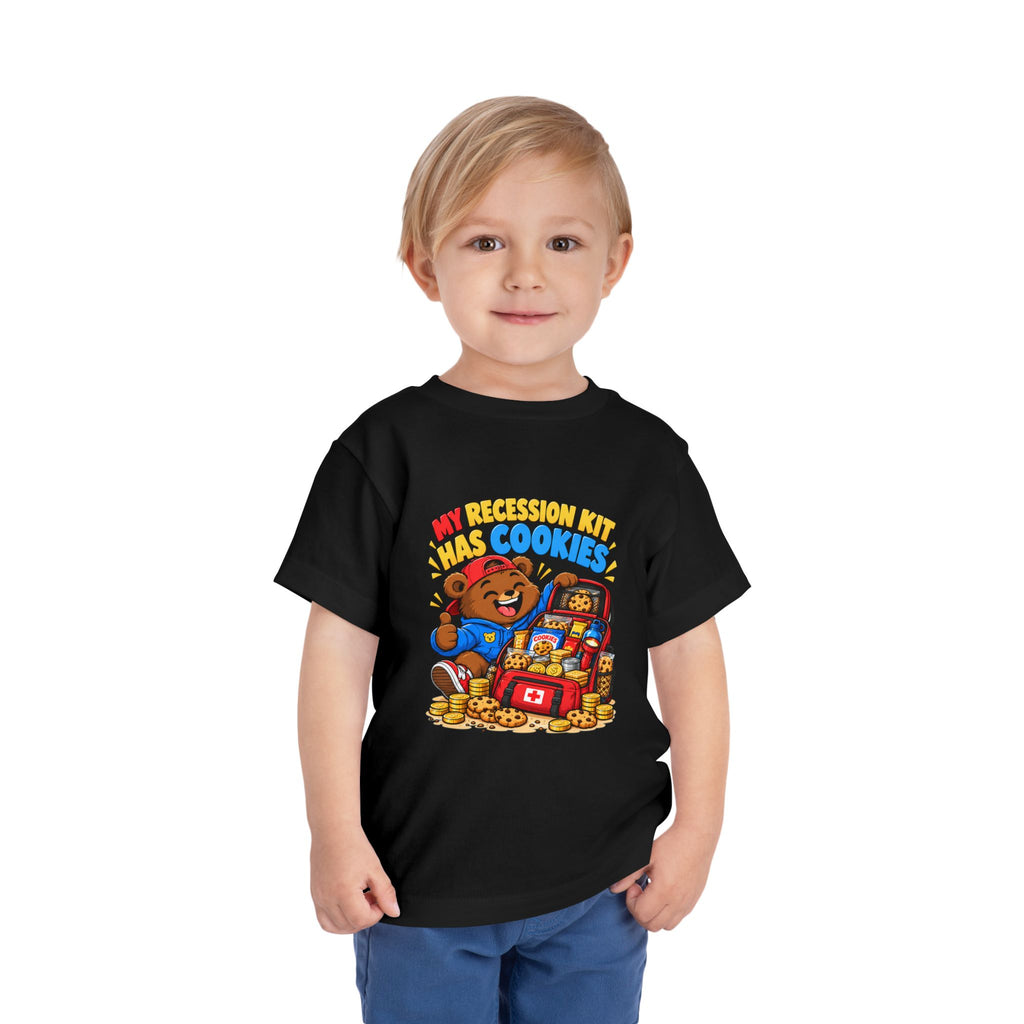 MY RECESSION KIT HAS COOKIES. Toddler Tee | Funny Finance Kids Clothing