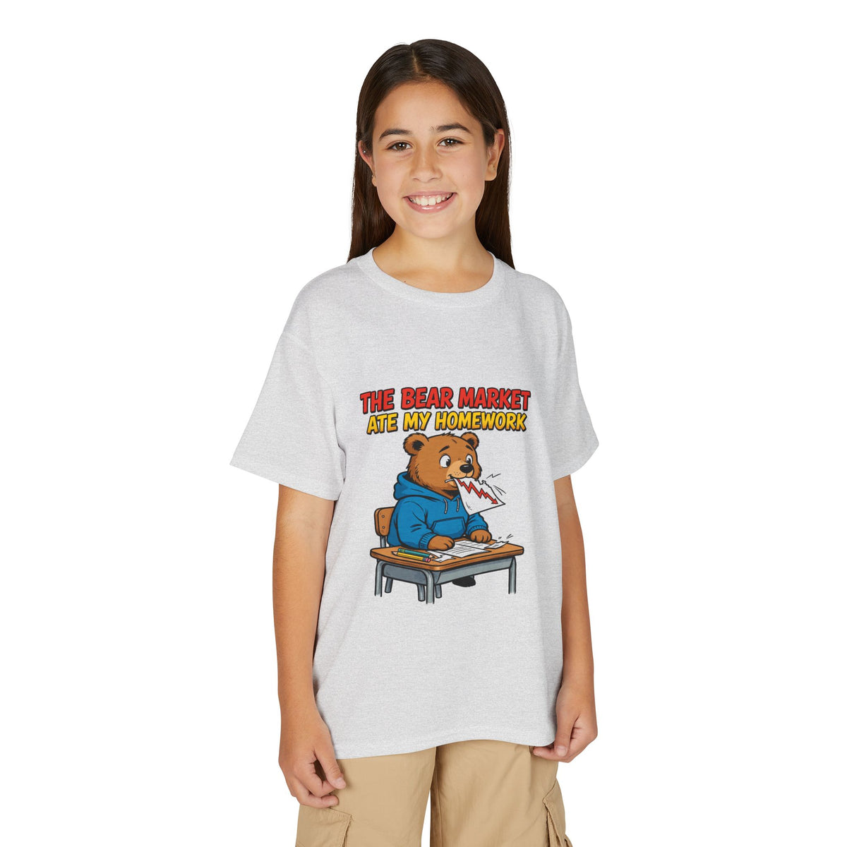 THE BEAR MARKET ATE MY HOMEWORK. Youth Tee | Funny Finance Kids Clothing