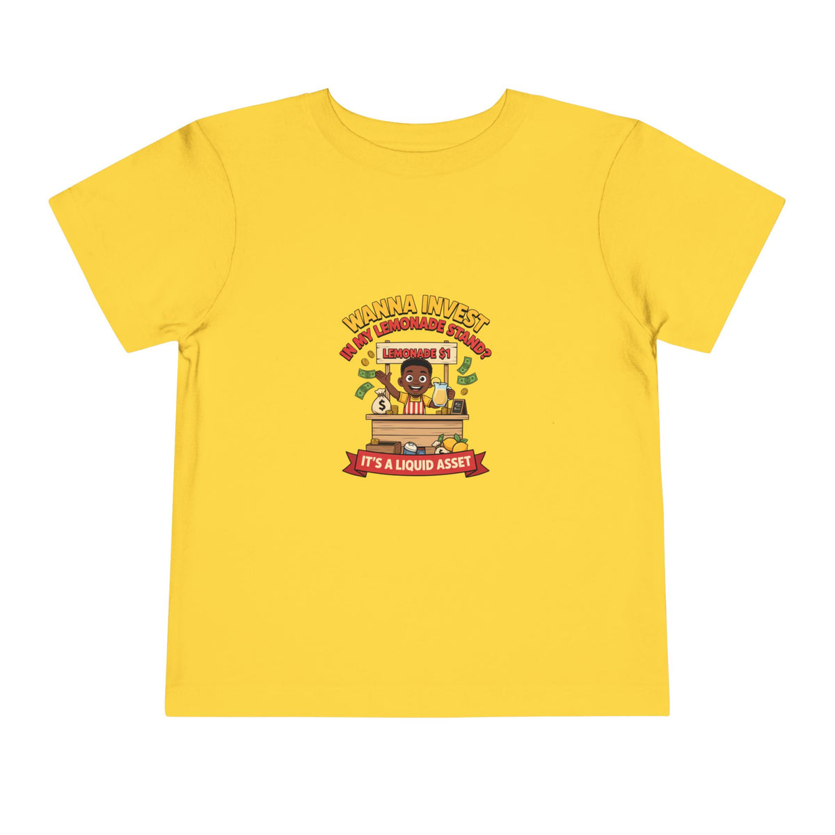 WANNA INVEST IN MY LEMONADE STAND? IT'S A LIQUID ASSET. Boys' Toddler Tee | Funny Finance Kids Clothing