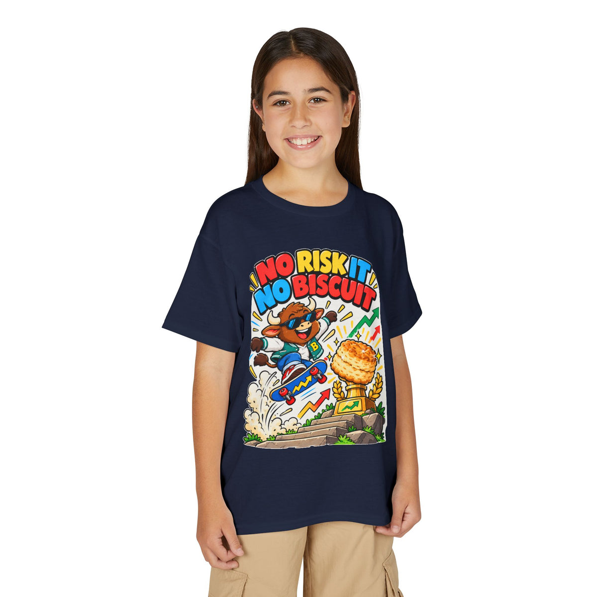 NO RISK IT NO BISCUIT. Youth Tee | Funny Finance Kids Clothing