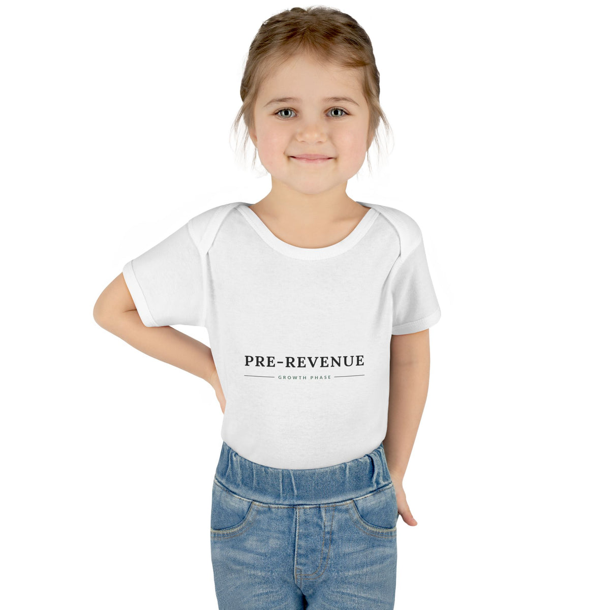 PRE-REVENUE. Fiscal Casual Junior baby bodysuit on a model