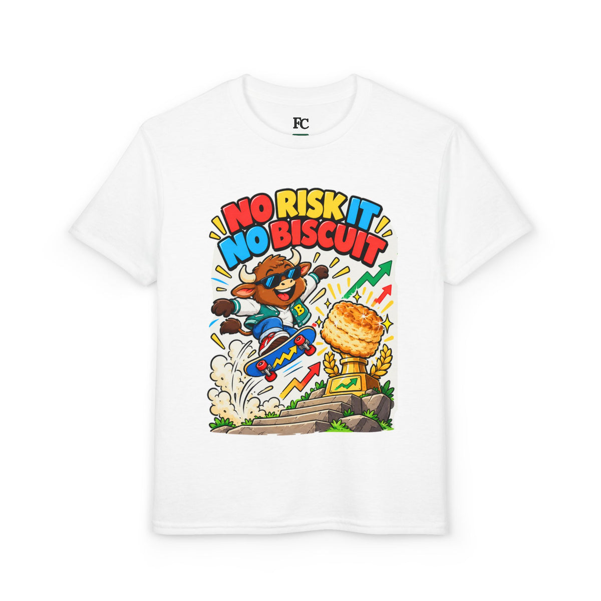 NO RISK IT NO BISCUIT. Youth Tee | Funny Finance Kids Clothing