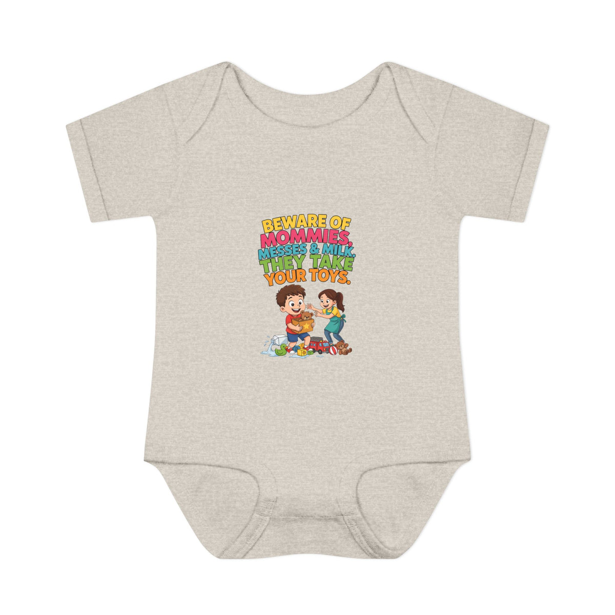 BEWARE OF MOMMIES, MESSES & MILK. THEY TAKE YOUR TOYS.. Boys' Baby Bodysuit | Funny Finance Kids Clothing