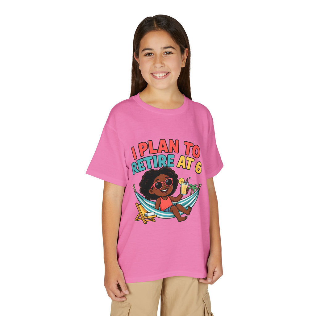 I PLAN TO RETIRE AT 6. Girls' Youth Tee | Funny Finance Kids Clothing