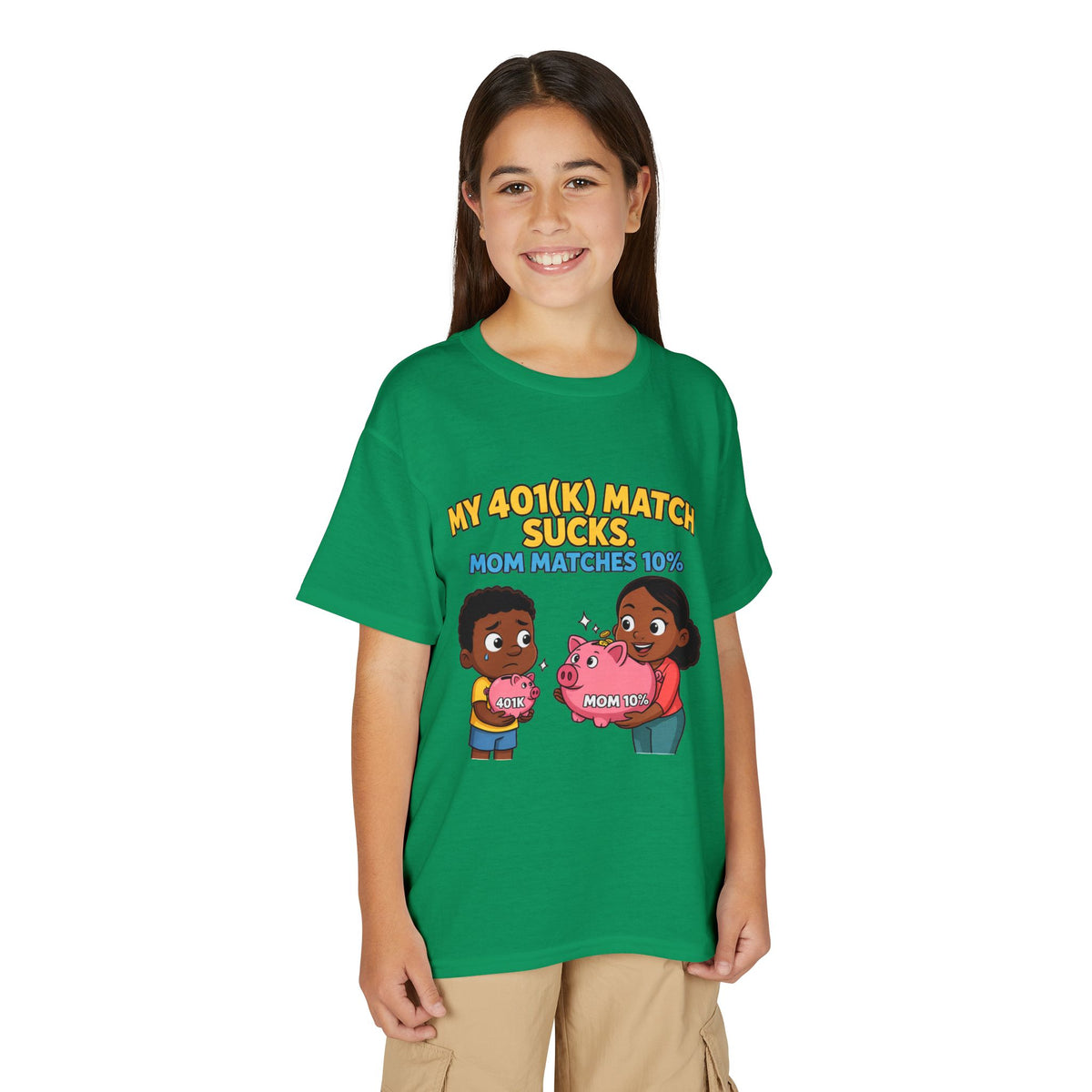 MY 401(K) MATCH SUCKS. MOM MATCHES 10%. Boys' Youth Tee | Funny Finance Kids Clothing