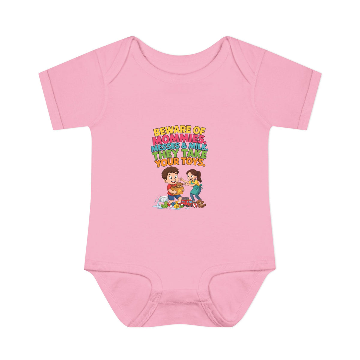 BEWARE OF MOMMIES, MESSES & MILK. THEY TAKE YOUR TOYS.. Boys' Baby Bodysuit | Funny Finance Kids Clothing