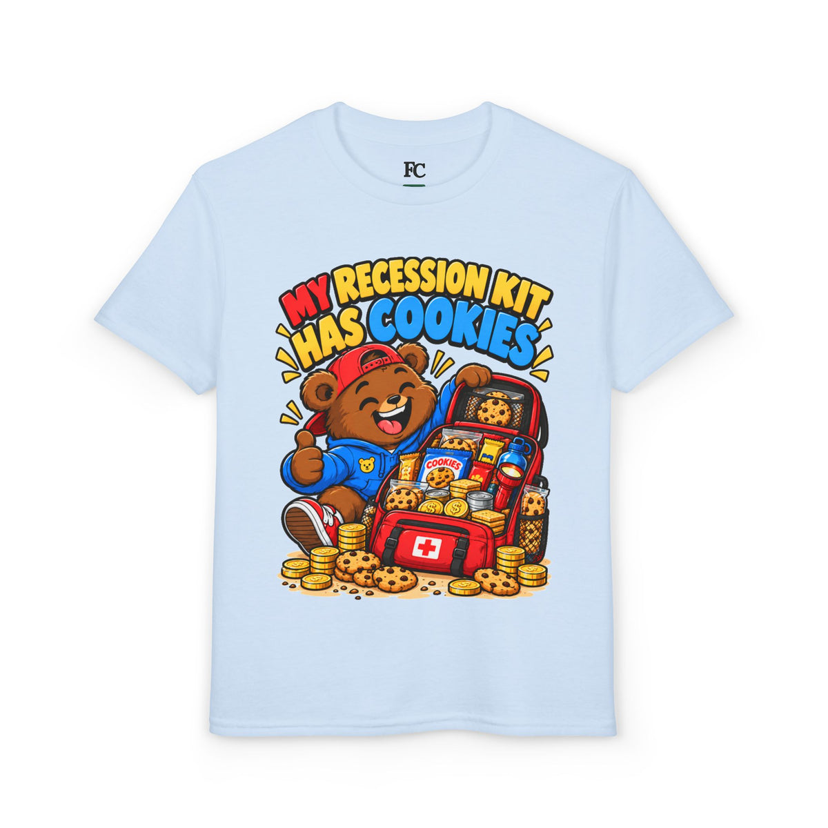 MY RECESSION KIT HAS COOKIES. Youth Tee | Funny Finance Kids Clothing