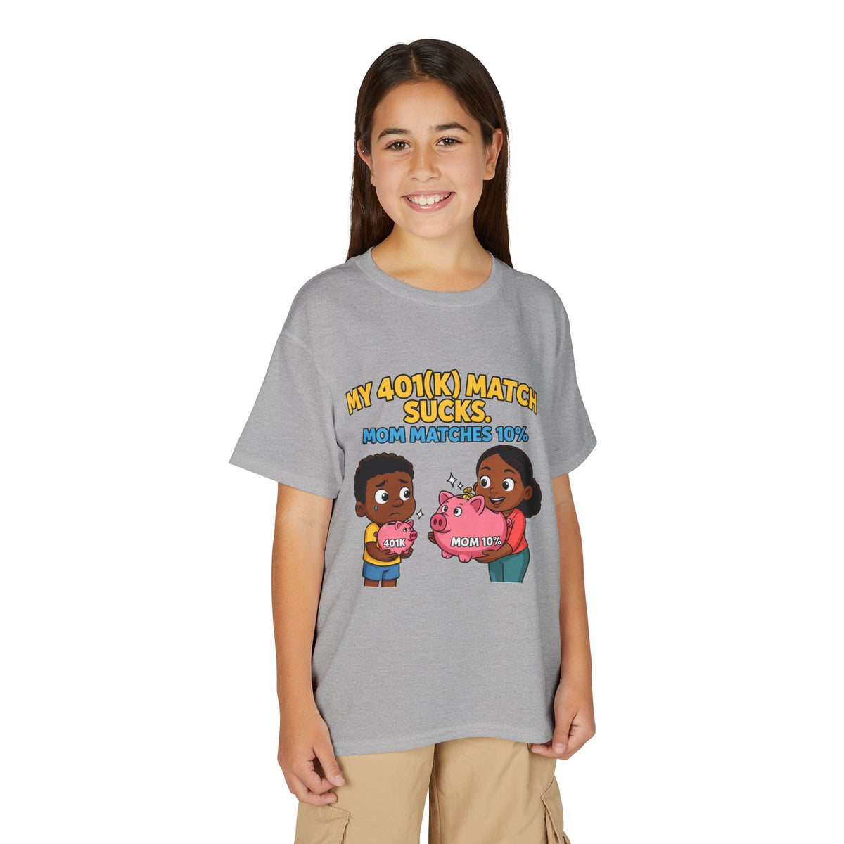 MY 401(K) MATCH SUCKS. MOM MATCHES 10%. Boys' Youth Tee | Funny Finance Kids Clothing