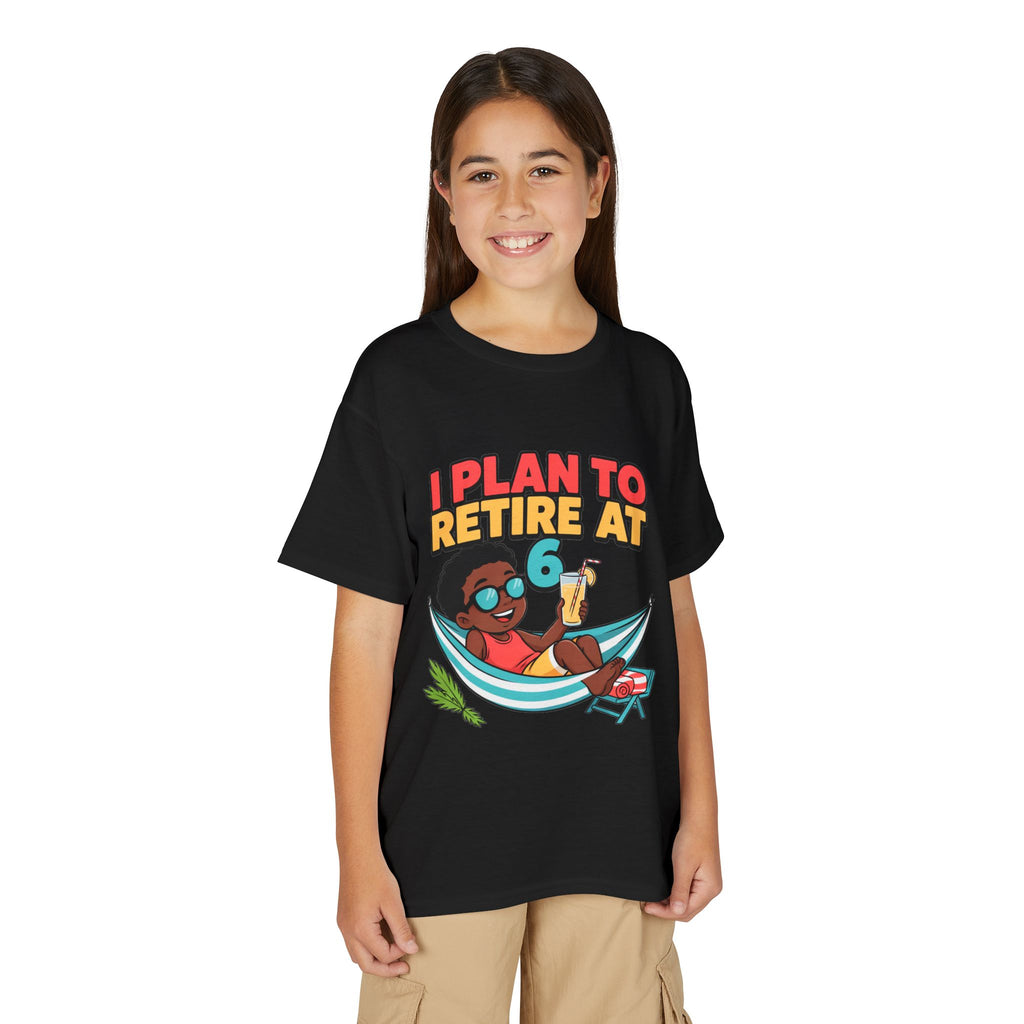 I PLAN TO RETIRE AT 6. Boys' Youth Tee | Funny Finance Kids Clothing