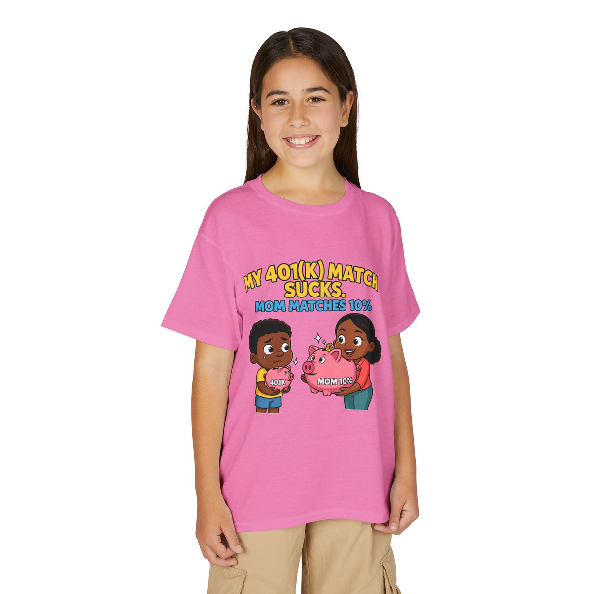 MY 401(K) MATCH SUCKS. MOM MATCHES 10%. Boys' Youth Tee | Funny Finance Kids Clothing