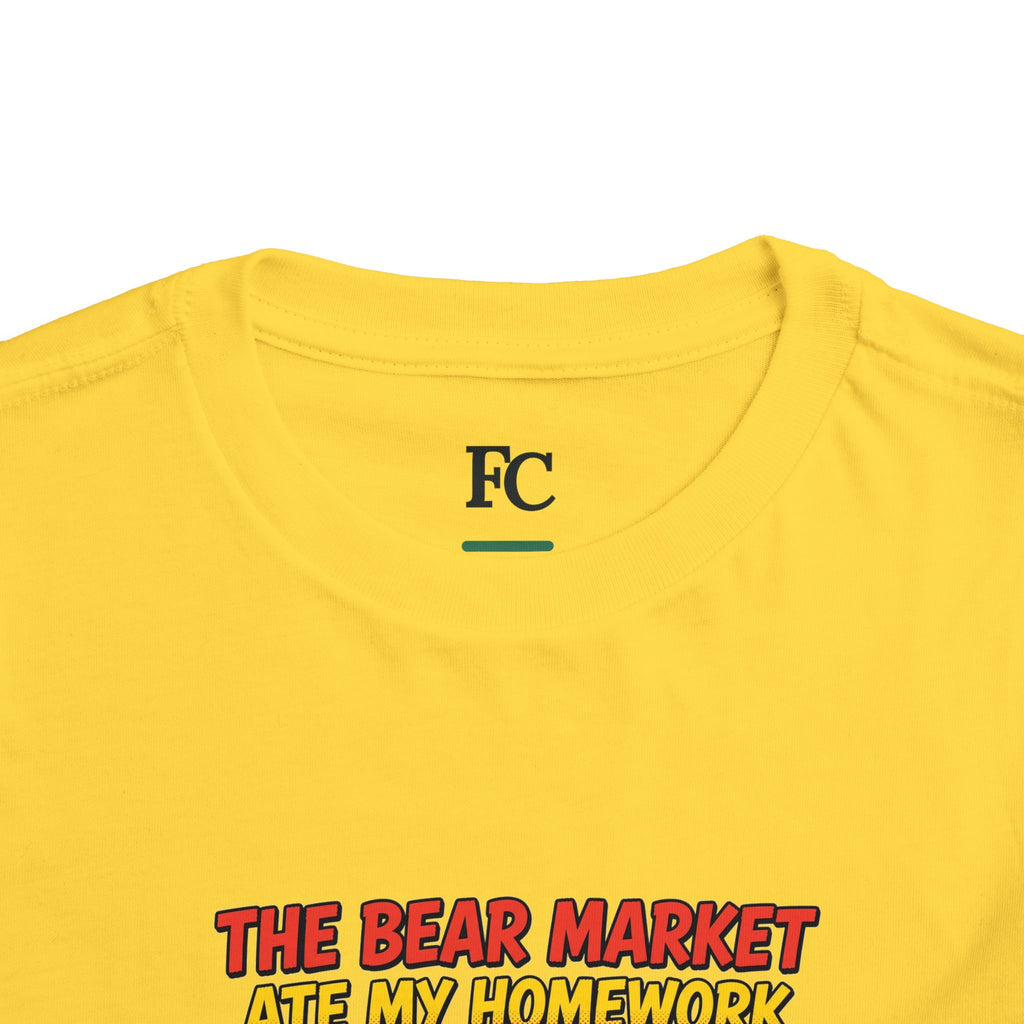 THE BEAR MARKET ATE MY HOMEWORK. Toddler Tee | Funny Finance Kids Clothing