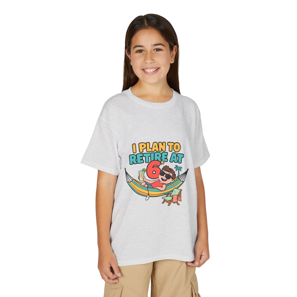 I PLAN TO RETIRE AT 6. Boys' Youth Tee | Funny Finance Kids Clothing