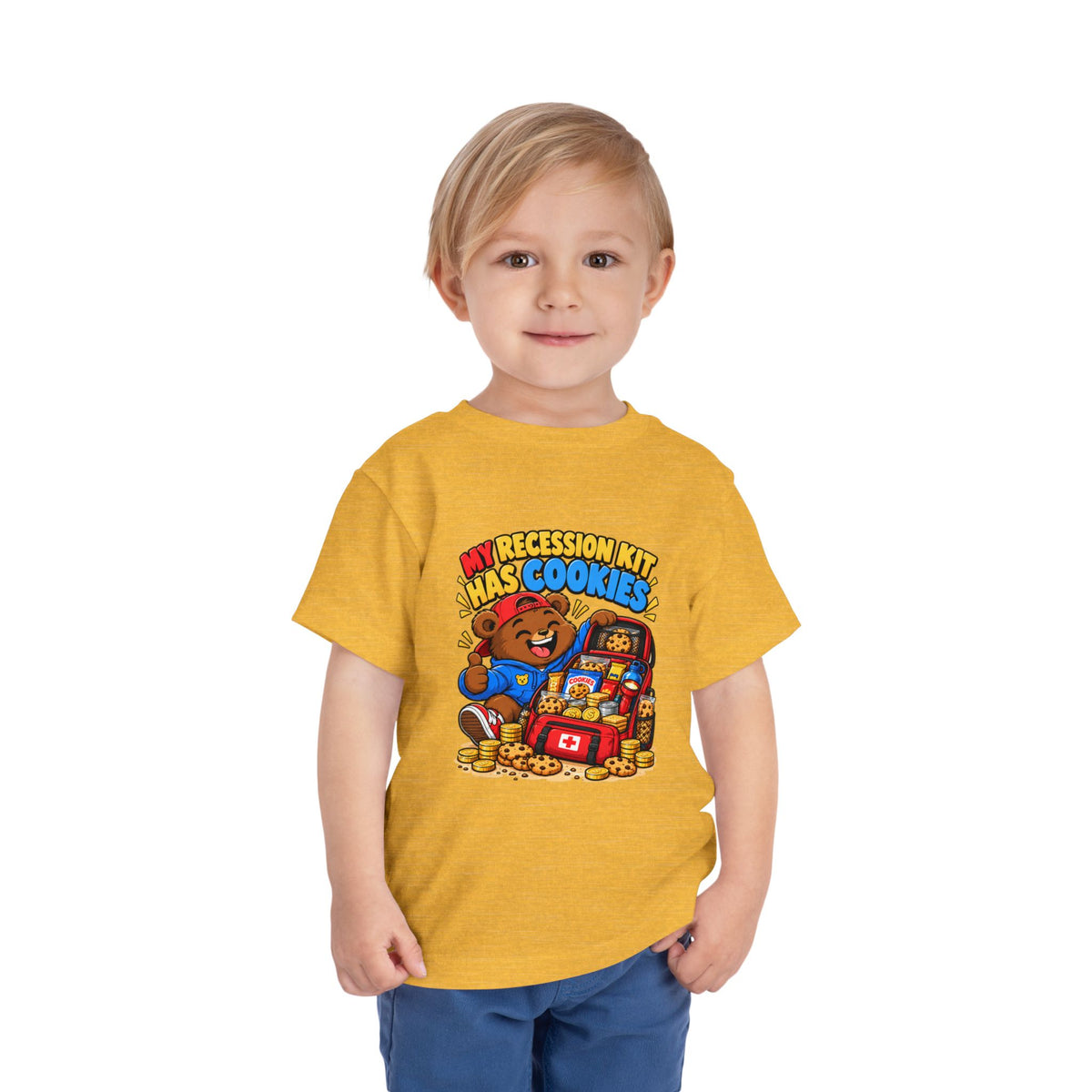 MY RECESSION KIT HAS COOKIES. Toddler Tee | Funny Finance Kids Clothing