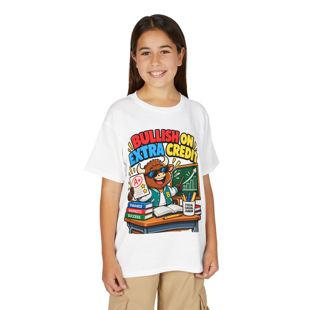 BULLISH ON EXTRA CREDIT. Youth Tee | Funny Finance Kids Clothing