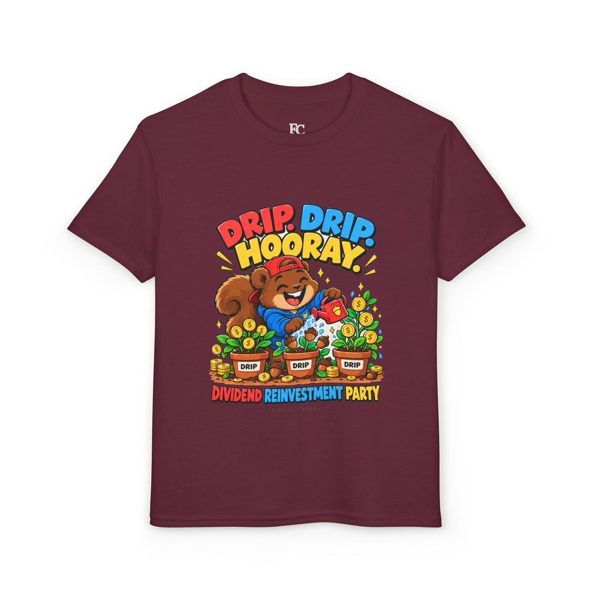SQUIRREL DIVIDEND PARTY. Youth Tee | Funny Finance Kids Clothing