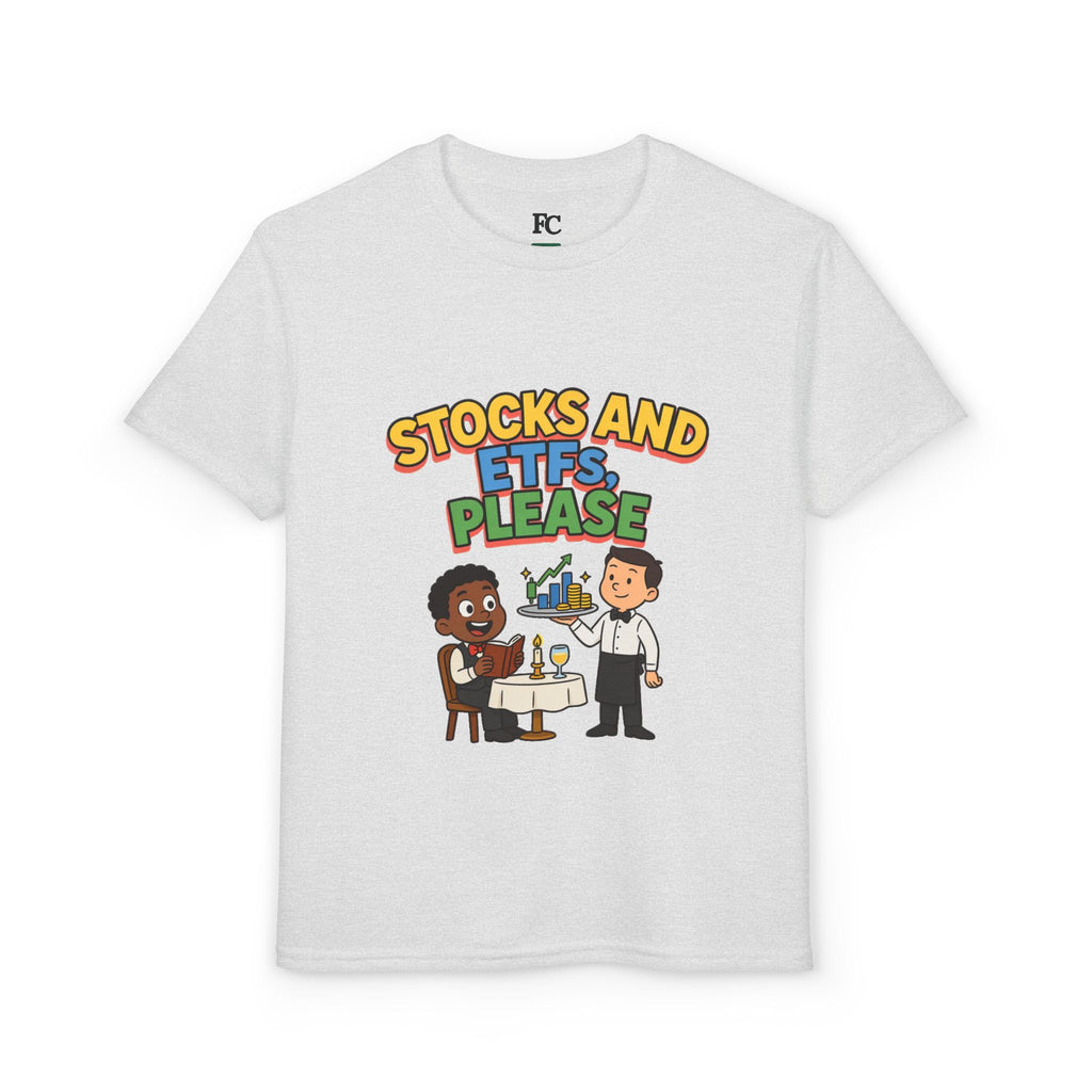STOCKS AND ETFS, PLEASE. Boys' Youth Tee | Funny Finance Kids Clothing