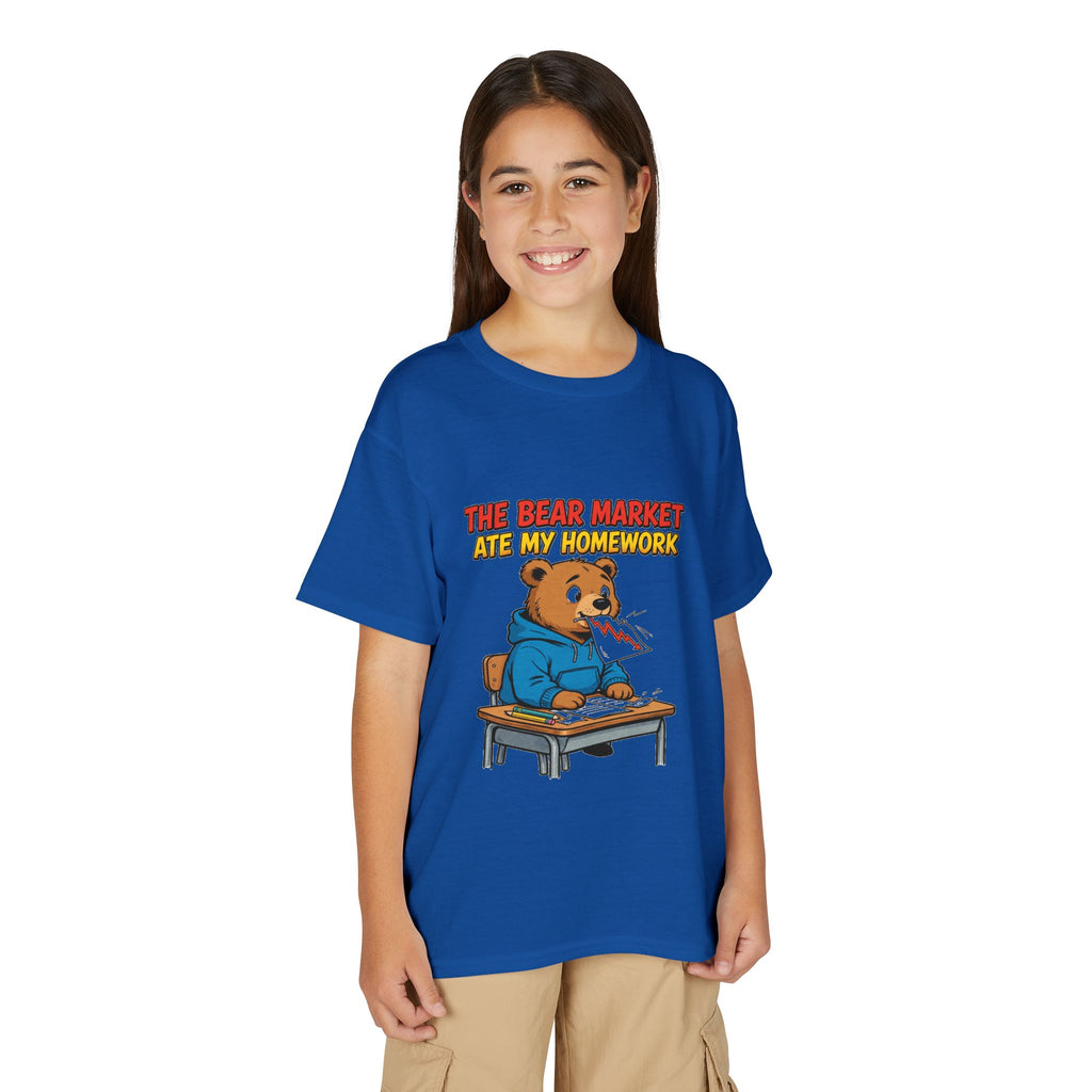THE BEAR MARKET ATE MY HOMEWORK. Youth Tee | Funny Finance Kids Clothing