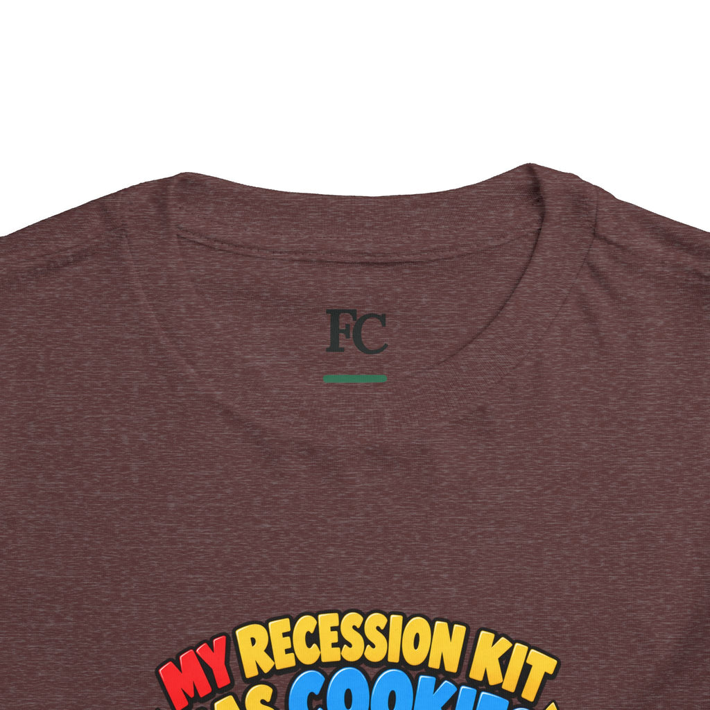MY RECESSION KIT HAS COOKIES. Toddler Tee | Funny Finance Kids Clothing