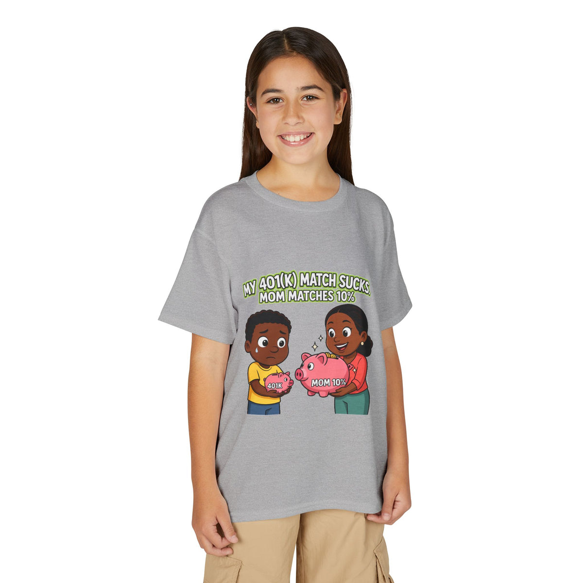 MY 401(K) MATCH SUCKS. MOM MATCHES 10%. Boys' Youth Tee | Funny Finance Kids Clothing