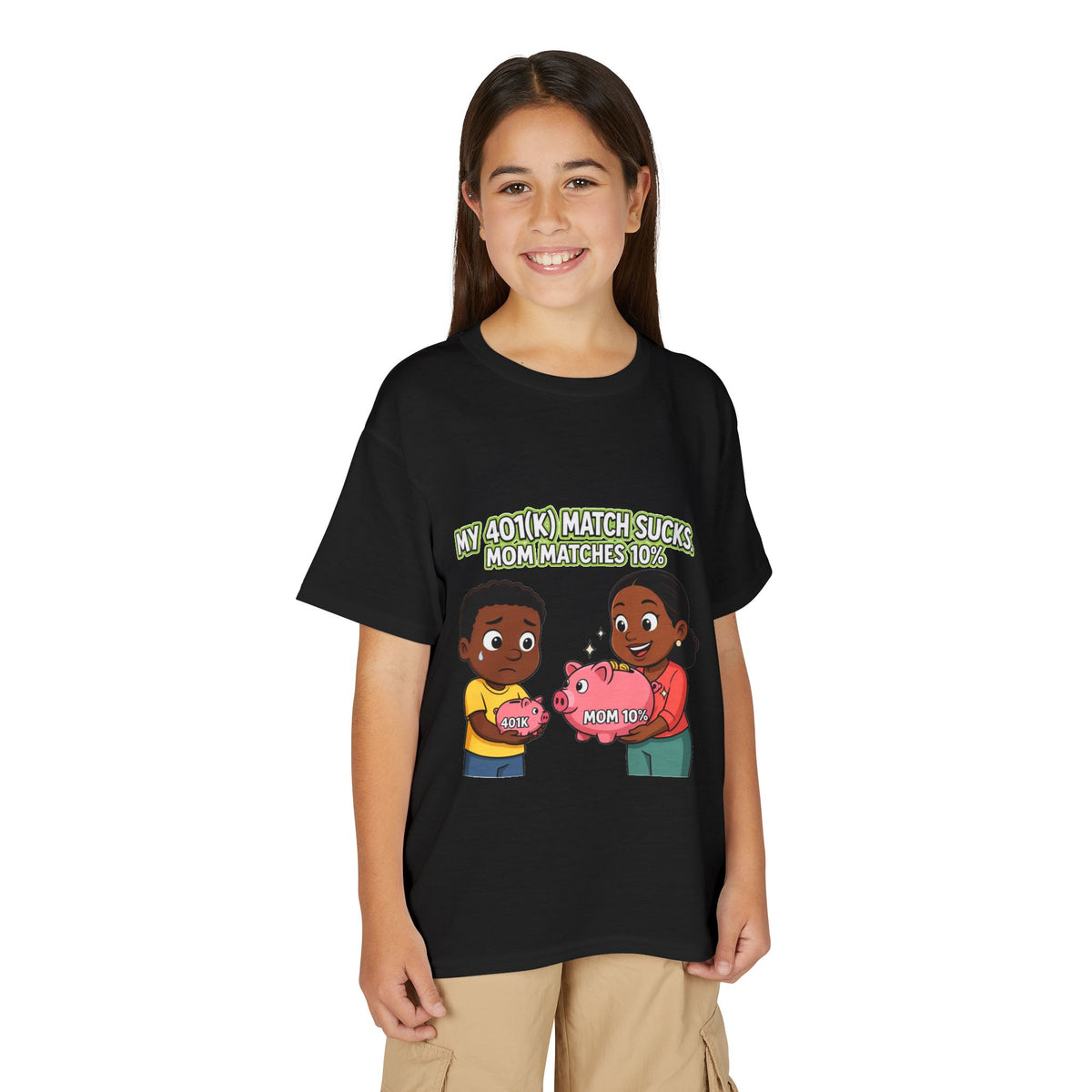 MY 401(K) MATCH SUCKS. MOM MATCHES 10%. Boys' Youth Tee | Funny Finance Kids Clothing