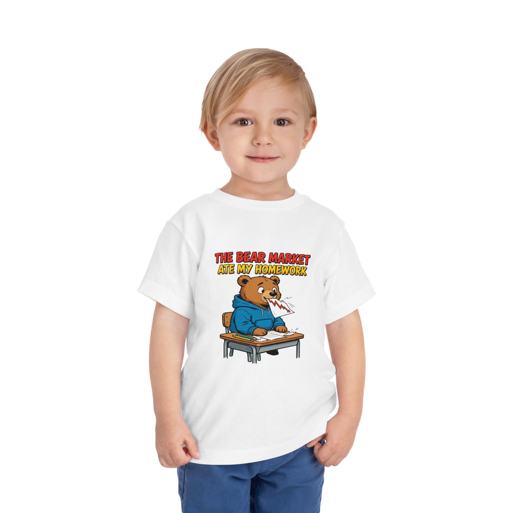 THE BEAR MARKET ATE MY HOMEWORK. Toddler Tee | Funny Finance Kids Clothing