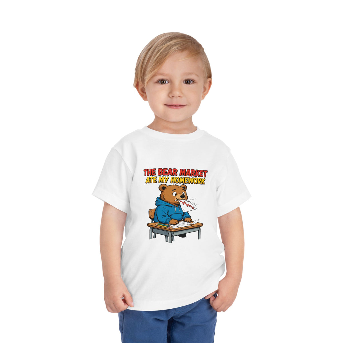 THE BEAR MARKET ATE MY HOMEWORK. Toddler Tee | Funny Finance Kids Clothing
