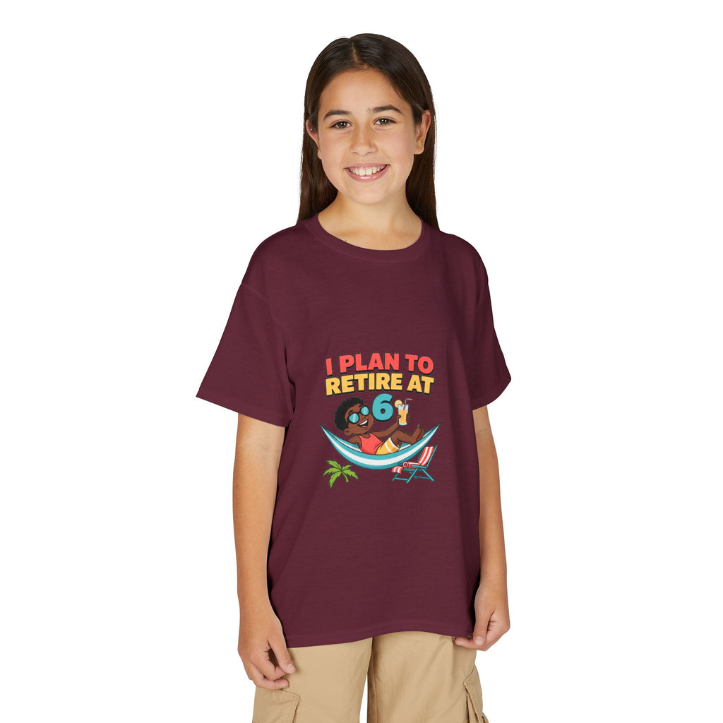 I PLAN TO RETIRE AT 6. Boys' Youth Tee | Funny Finance Kids Clothing