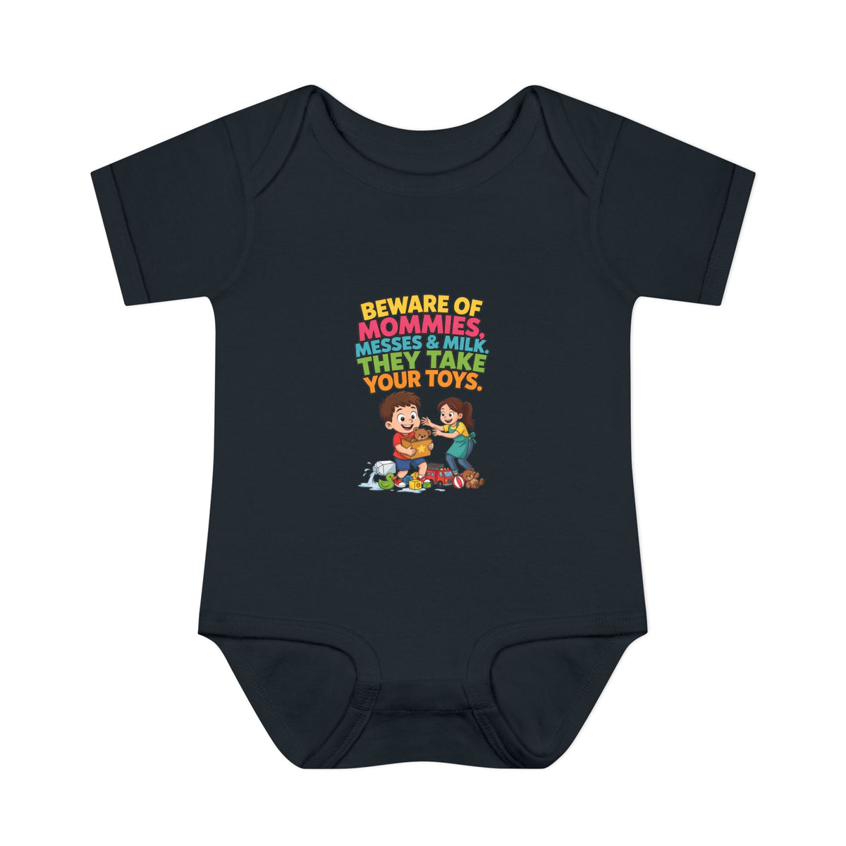 BEWARE OF MOMMIES, MESSES & MILK. THEY TAKE YOUR TOYS.. Boys' Baby Bodysuit | Funny Finance Kids Clothing