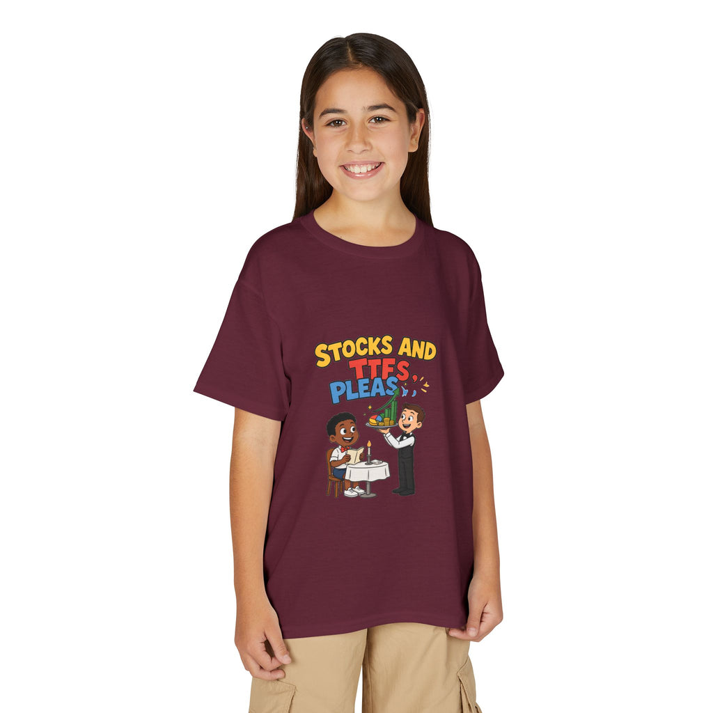 STOCKS AND ETFS, PLEASE. Boys' Youth Tee | Funny Finance Kids Clothing