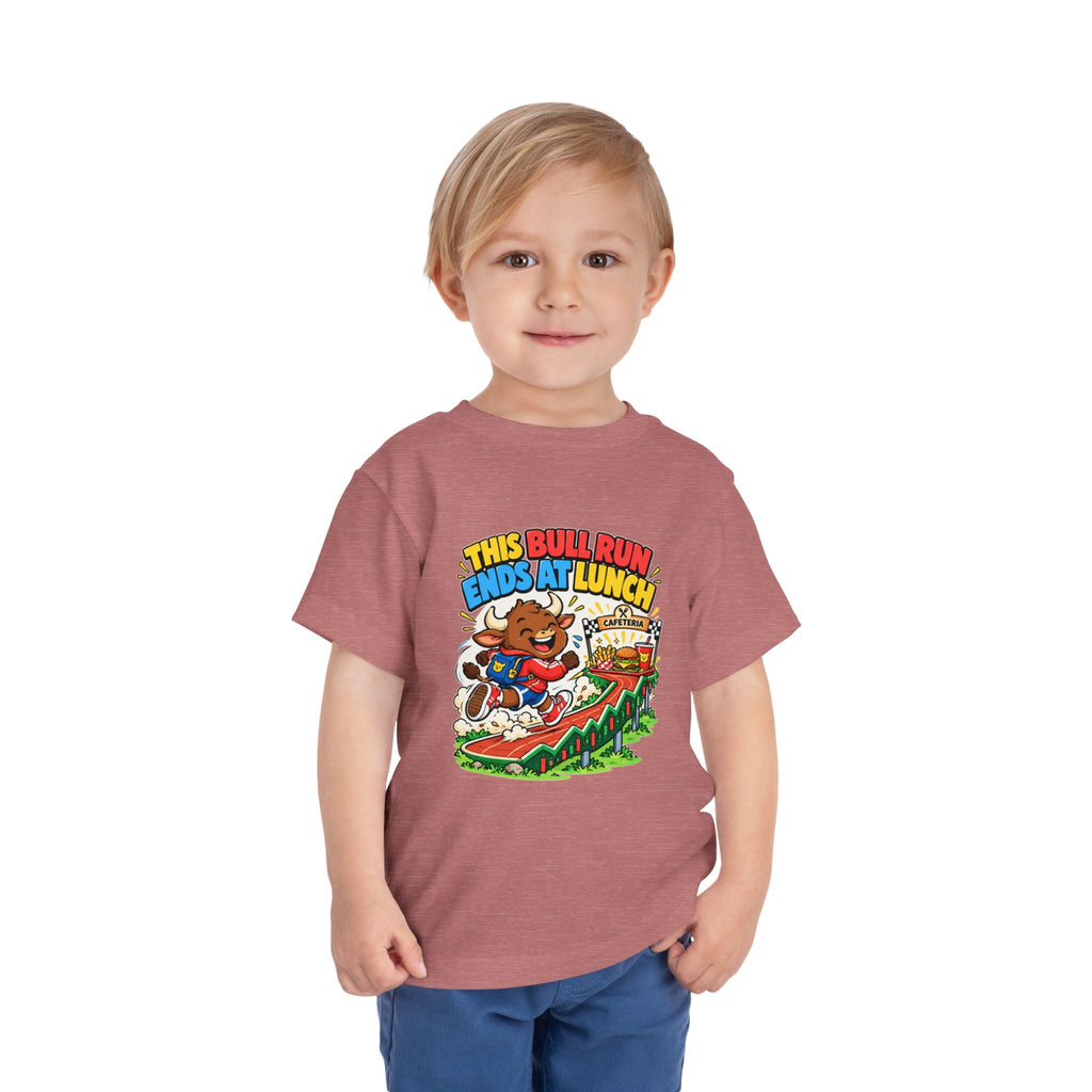THIS BULL RUN ENDS AT LUNCH. Toddler Tee | Funny Finance Kids Clothing