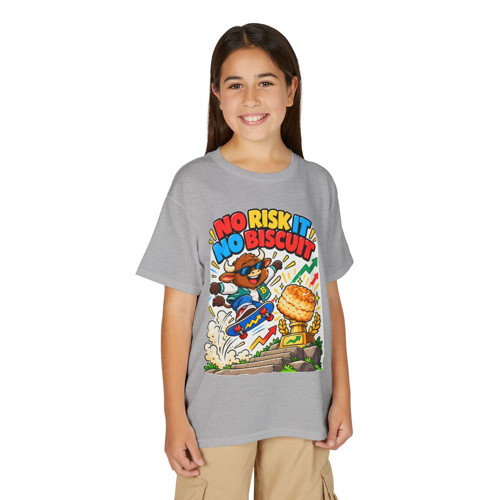 NO RISK IT NO BISCUIT. Youth Tee | Funny Finance Kids Clothing