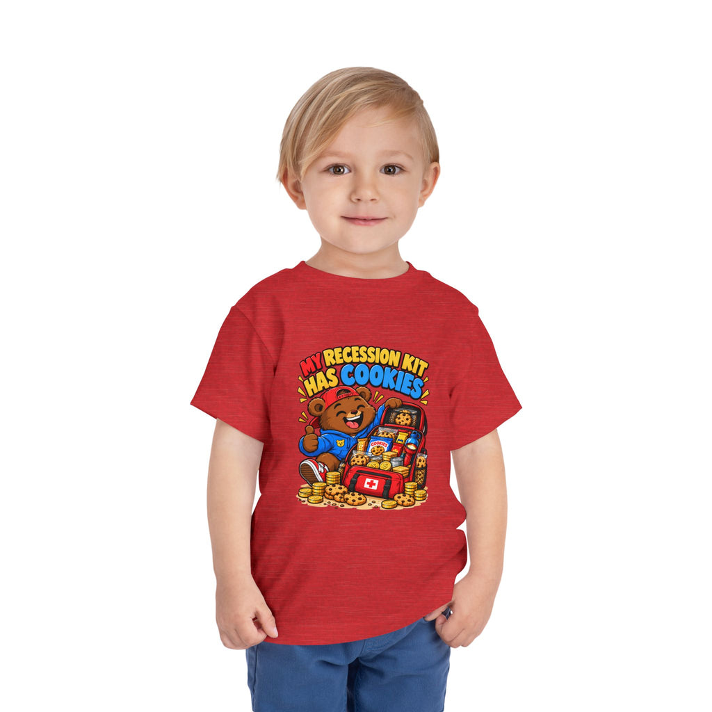 MY RECESSION KIT HAS COOKIES. Toddler Tee | Funny Finance Kids Clothing