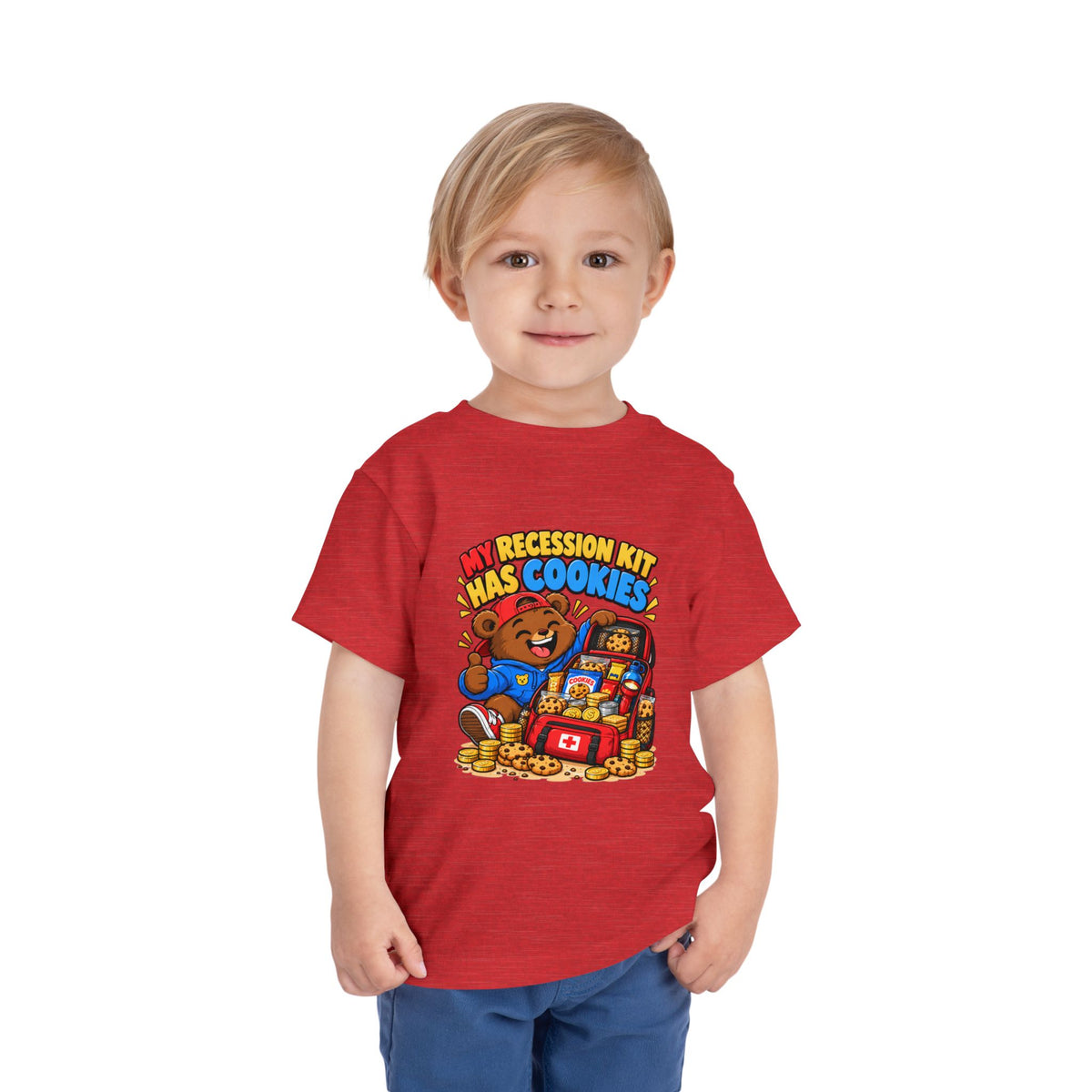 MY RECESSION KIT HAS COOKIES. Toddler Tee | Funny Finance Kids Clothing