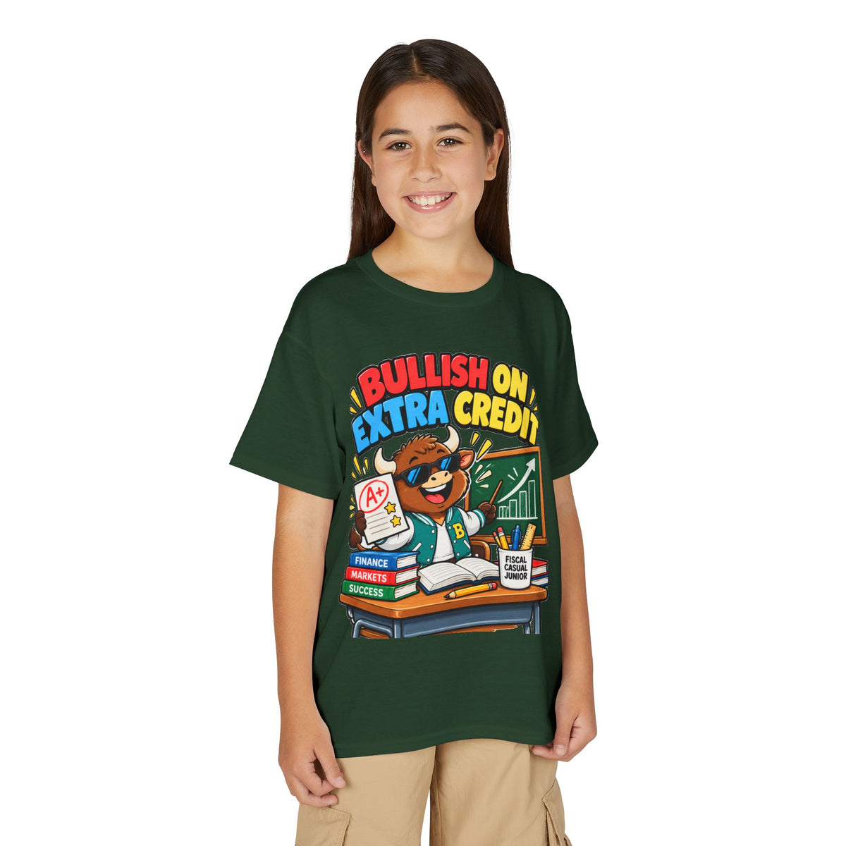 BULLISH ON EXTRA CREDIT. Youth Tee | Funny Finance Kids Clothing