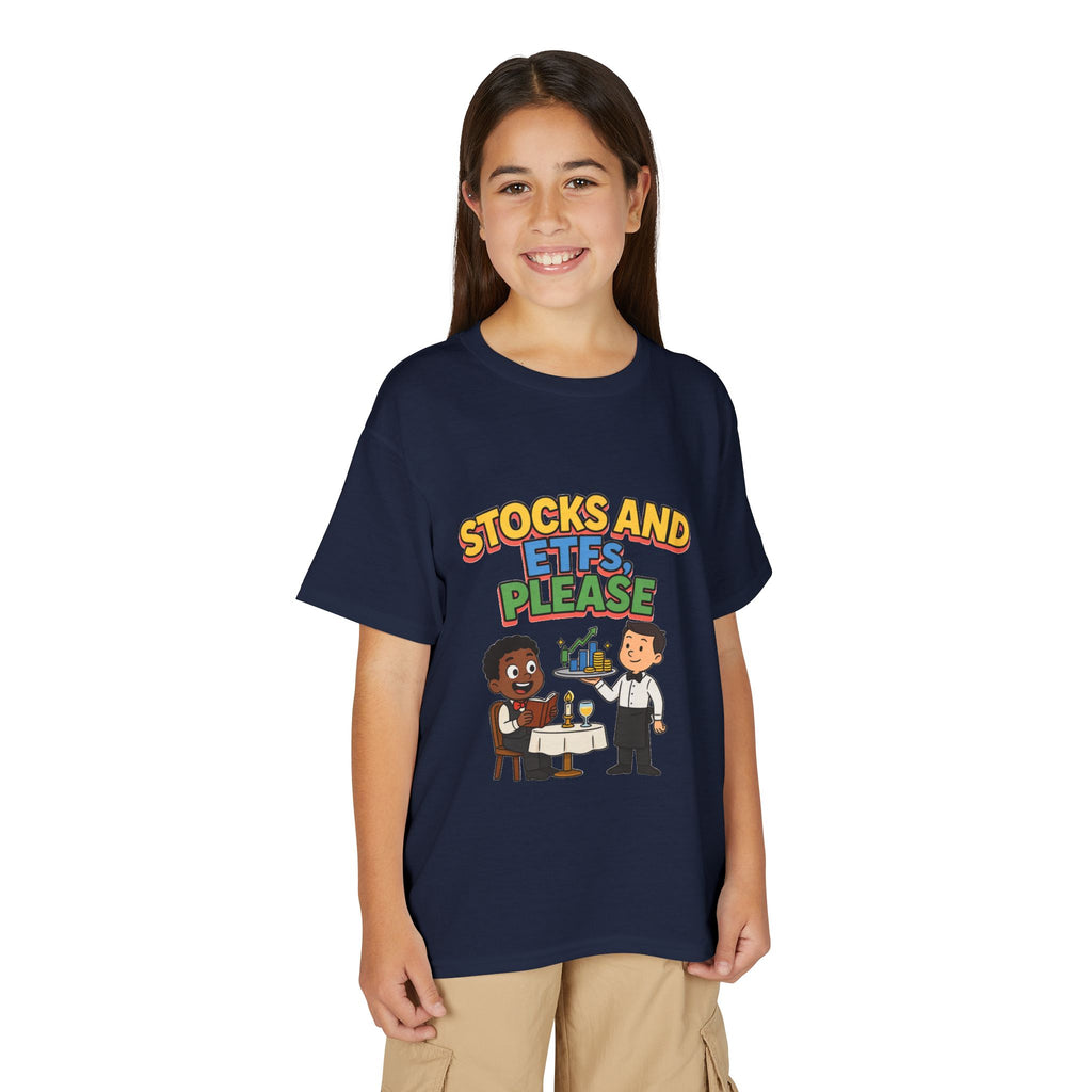 STOCKS AND ETFS, PLEASE. Boys' Youth Tee | Funny Finance Kids Clothing