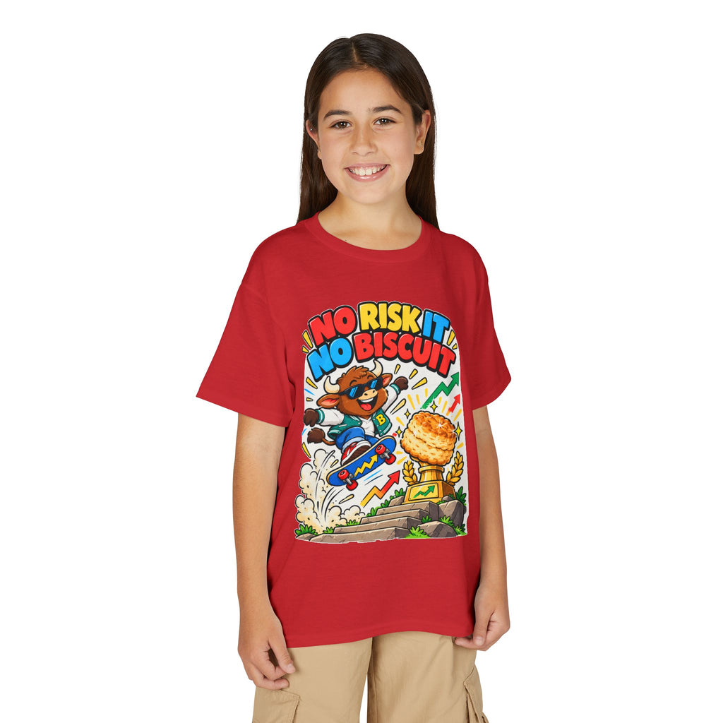 NO RISK IT NO BISCUIT. Youth Tee | Funny Finance Kids Clothing