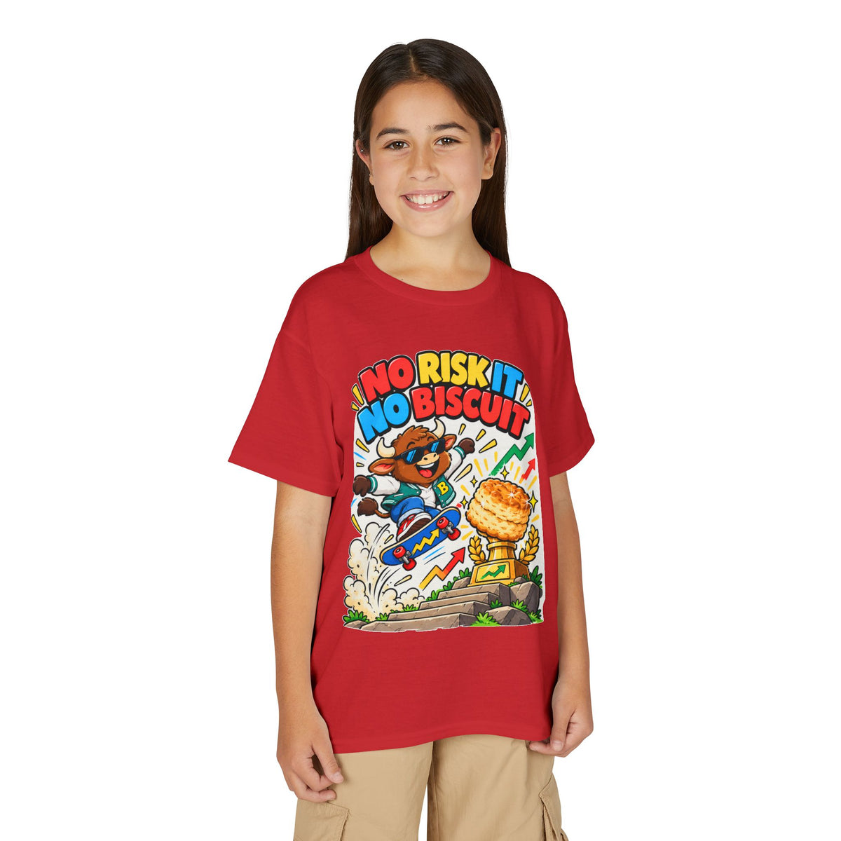 NO RISK IT NO BISCUIT. Youth Tee | Funny Finance Kids Clothing