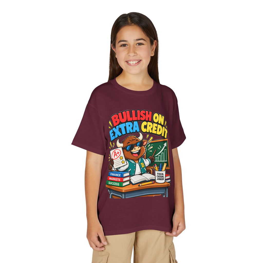 BULLISH ON EXTRA CREDIT. Youth Tee | Funny Finance Kids Clothing
