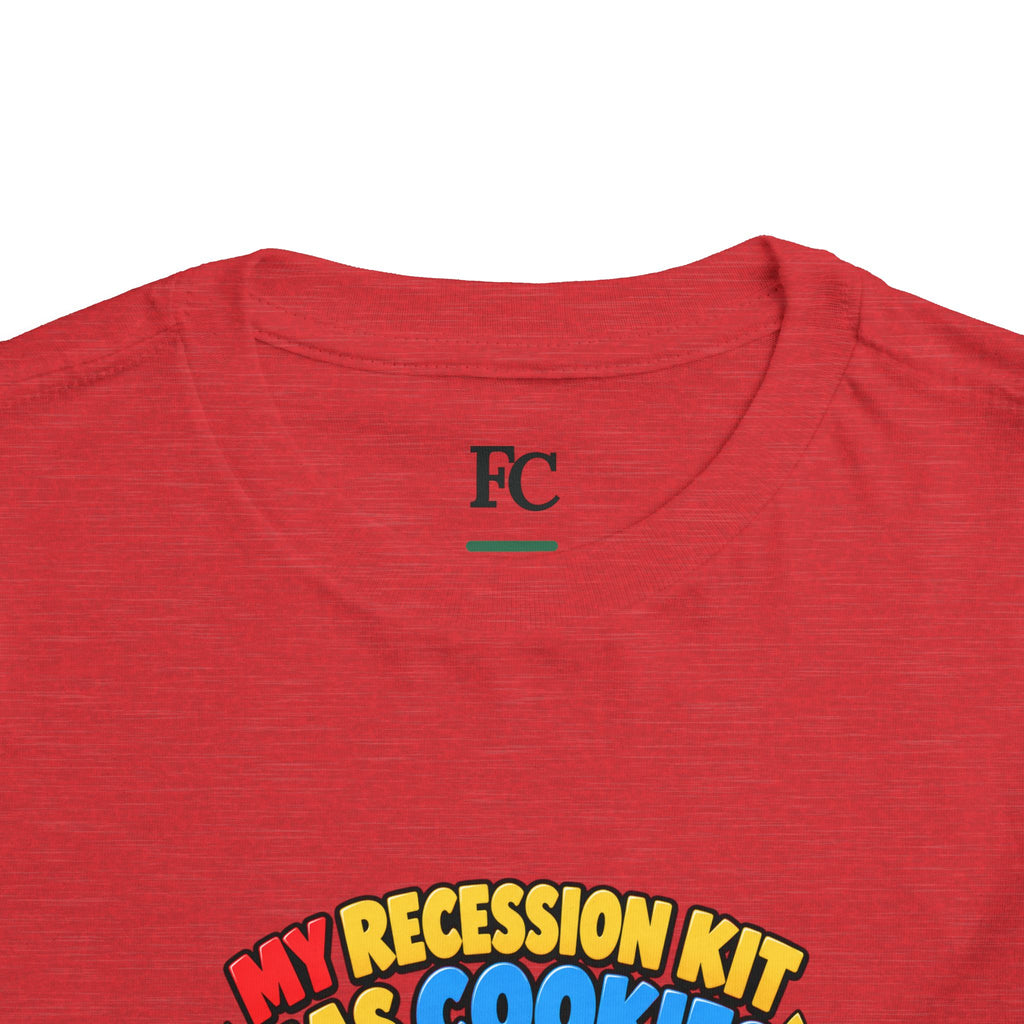 MY RECESSION KIT HAS COOKIES. Toddler Tee | Funny Finance Kids Clothing