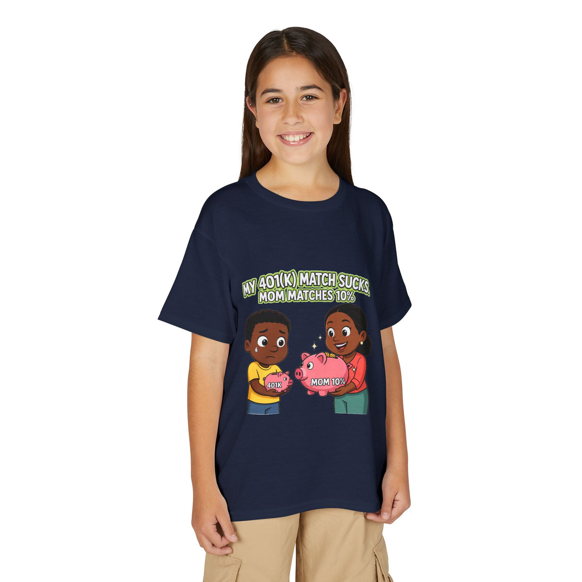 MY 401(K) MATCH SUCKS. MOM MATCHES 10%. Boys' Youth Tee | Funny Finance Kids Clothing
