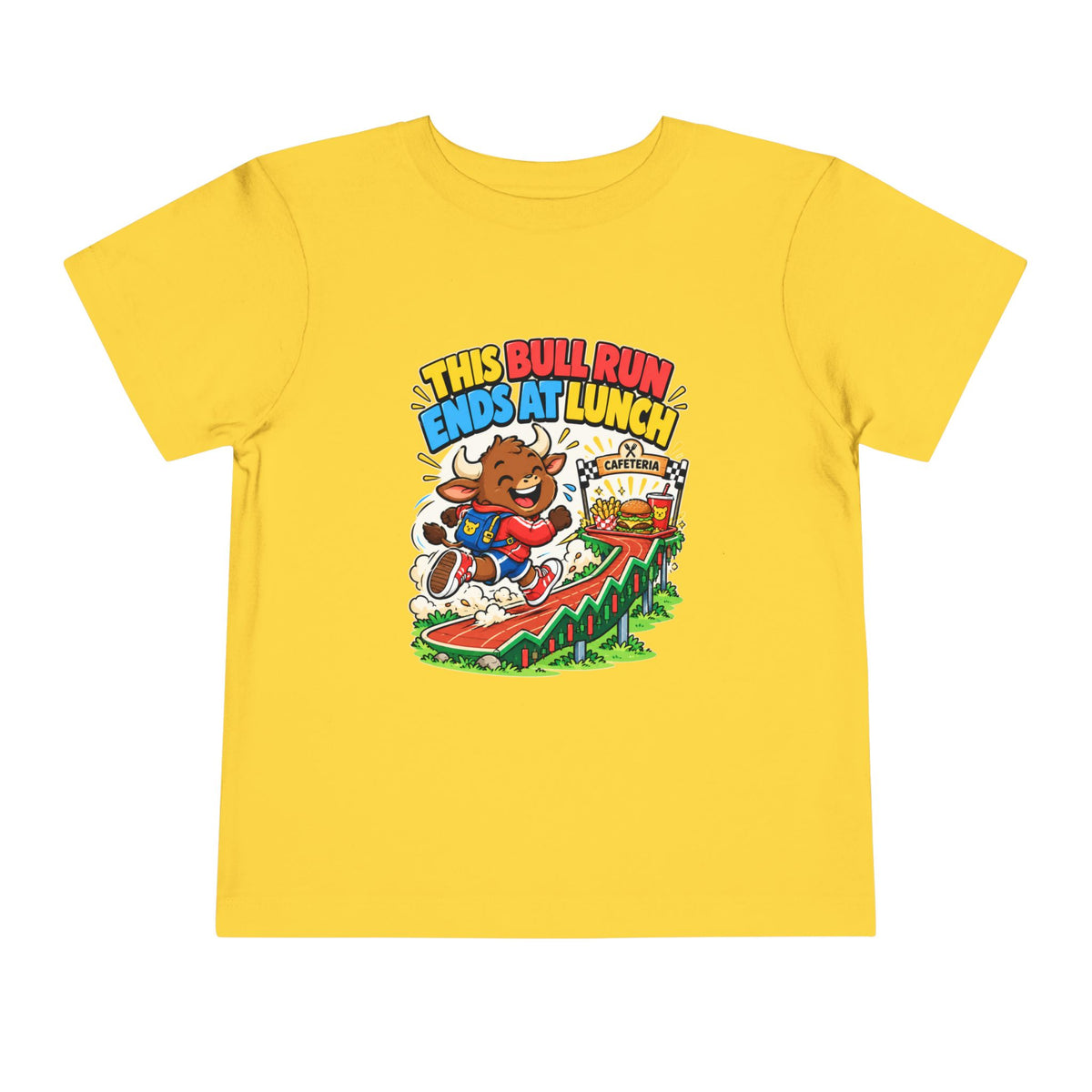 THIS BULL RUN ENDS AT LUNCH. Toddler Tee | Funny Finance Kids Clothing