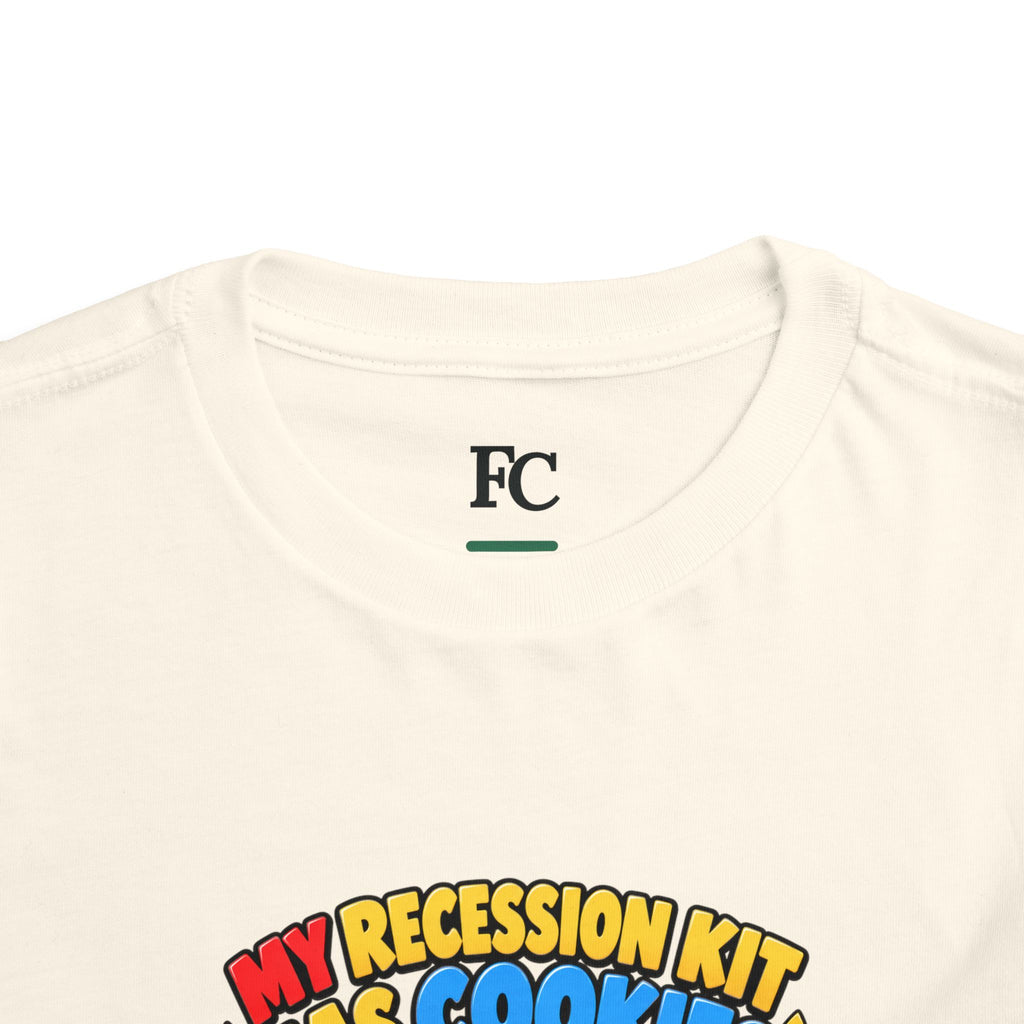 MY RECESSION KIT HAS COOKIES. Toddler Tee | Funny Finance Kids Clothing