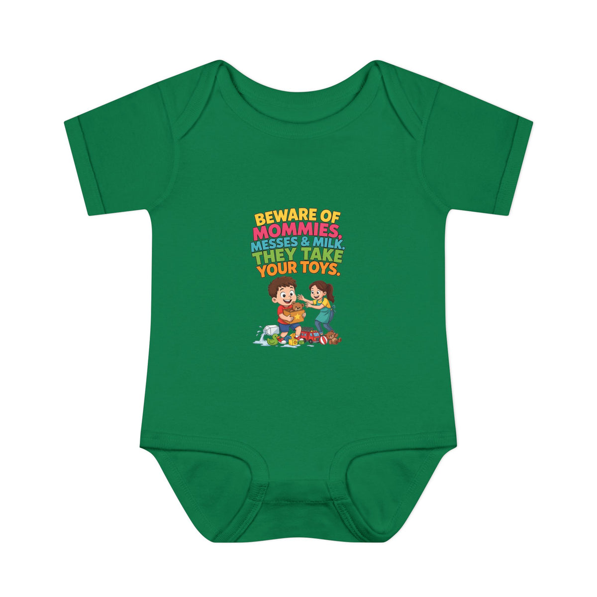 BEWARE OF MOMMIES, MESSES & MILK. THEY TAKE YOUR TOYS.. Boys' Baby Bodysuit | Funny Finance Kids Clothing